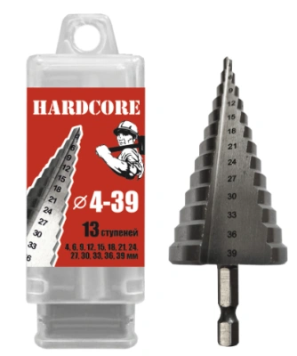 Сверло по металлу шаговое 4-39 мм, 13 ступеней, Hardcore 142439