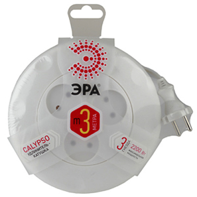 Удлинитель UR-3-3m-W 3 гнезда/3 м, без заземления 2x0.75мм2, белый, рулетка, ЭРА Calypso купить в отделе магазина Экономстрой