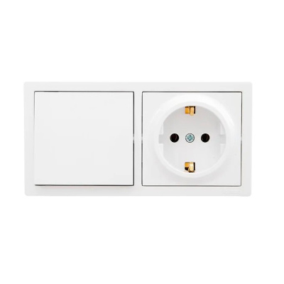 Выключатель 1- клавишный и розетка 1- местная Lezard Leto с заземлением, белый