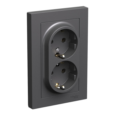 Розетка 2х2Р+Е двойная с заземлением, базальт Atlas ATN001424 купить в отделе магазина Экономстрой