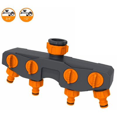 Кран-разветвитель на 4 линии с внутренней резьбой 1/2"х3/4", GLQ 7004-1 купить в отделе магазина Экономстрой