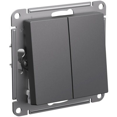 Выключатель 2-клавишный Systeme Electric AtlasDesign, базальт (ATN001451)