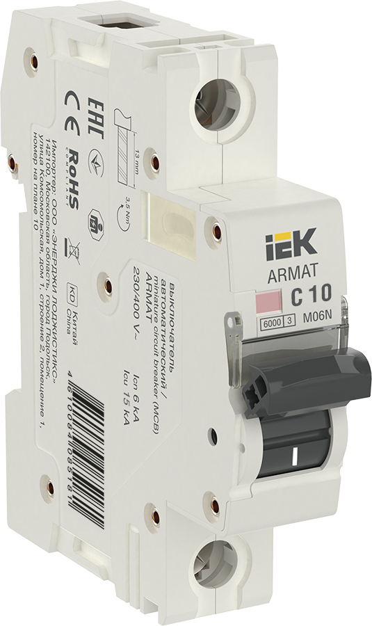 Автоматический выключатель IEK ARMAT M06N, 1P (C; 10А; 6kA), AR-M06N-1-C010 купить в отделе Автоматы 1-полюсные магазина Экономстрой