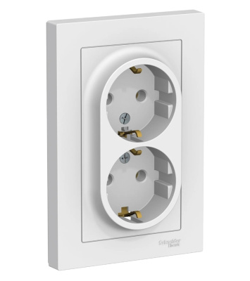 Розетка 2х2Р+Е двойная, с заземлением, белый Atlas ATN000124 купить в отделе магазина Экономстрой