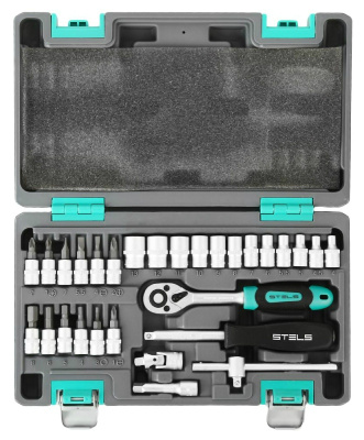 Набор инструментов, 1/4&quot;, CrV, пластиковый кейс 29 предметов STELS