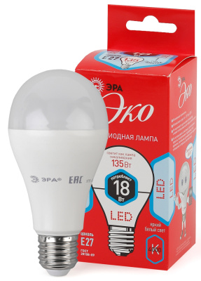 Лампа светодиодная Эра ECO LED ЛОН smd A65-18W-840-E27 1440lm 4000К, Б0031708 купить в отделе магазина Экономстрой