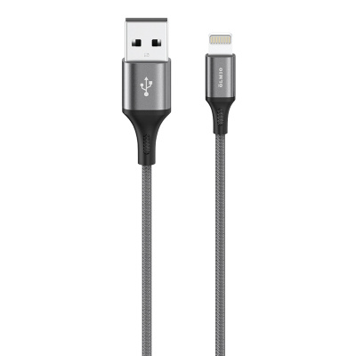 Кабель BASIC, USB 2.0 - lightning, длина 1,2 м, 2.1A, серый, текстильная оплётка, OLMIO 041650 купить в отделе магазина Экономстрой