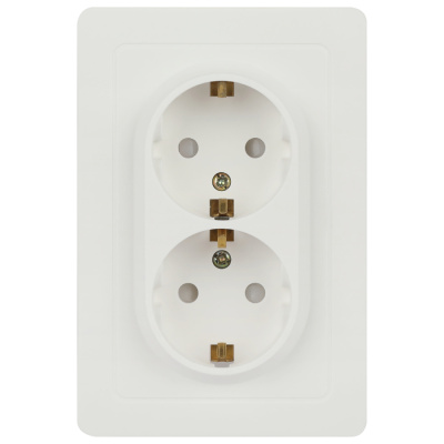 Розетка Intro, Style, с заземлением, со шторками, 2X2P+E, Schuko, 16А-250В, СУ, белый