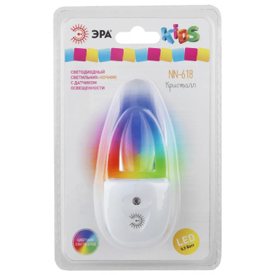 Ночник с фотосенсором &quot;Кристалл&quot;, RGB светодиодный, NN-618-LS-W, ЭРА (Б0019102)