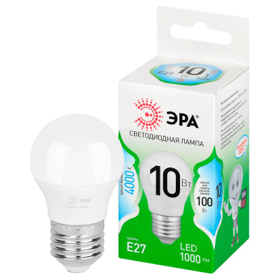 Лампа светодиодная Эра Green Line LED P45-10W-840-E27, шар матовый, 10 Вт, 1000Лм 4000К, яркий белый свет, Б0067040 купить в отделе магазина Экономстрой
