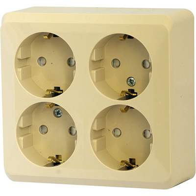 Розетка 4-х местная, с заземлением, со шторками открытой установки, 16А 250В, Крем Этюд Schneider Electric (PA16-208K) купить в отделе магазина Экономстрой