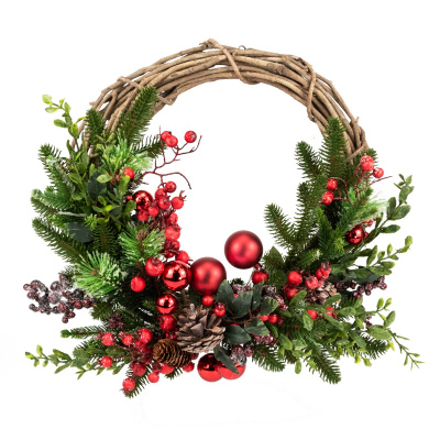 Венок еловый с ягодами, шишками и шарами, D51 см, зеленый/красный купить в отделе магазина Экономстрой