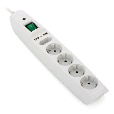 Сетевой фильтр SFU-5es-2m-W 5 гнезд, с заземление +2 USB, 2 м, термореле+L-С фильтр+варистор, белый, ЭРА (С0043327)