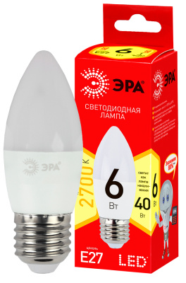 Лампа светодиодная Эра ECO LED свеча матовая smd B35-6W-827-E27 480lm 2700К, Б0020620 купить в отделе магазина Экономстрой