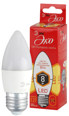 Лампа светодиодная Эра ECO LED свеча матовая smd B35-8W-827-E27 640lm 2700К, Б0030020 купить в отделе магазина Экономстрой