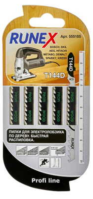 Пилки для работы по дереву Runex, T144D, 100x75 мм (5 шт), 555105