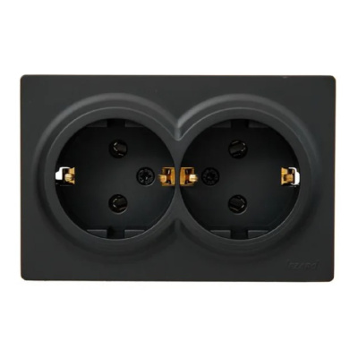 Розетка 2- местная с заземлением Lezard Leto, черная купить в отделе магазина Экономстрой