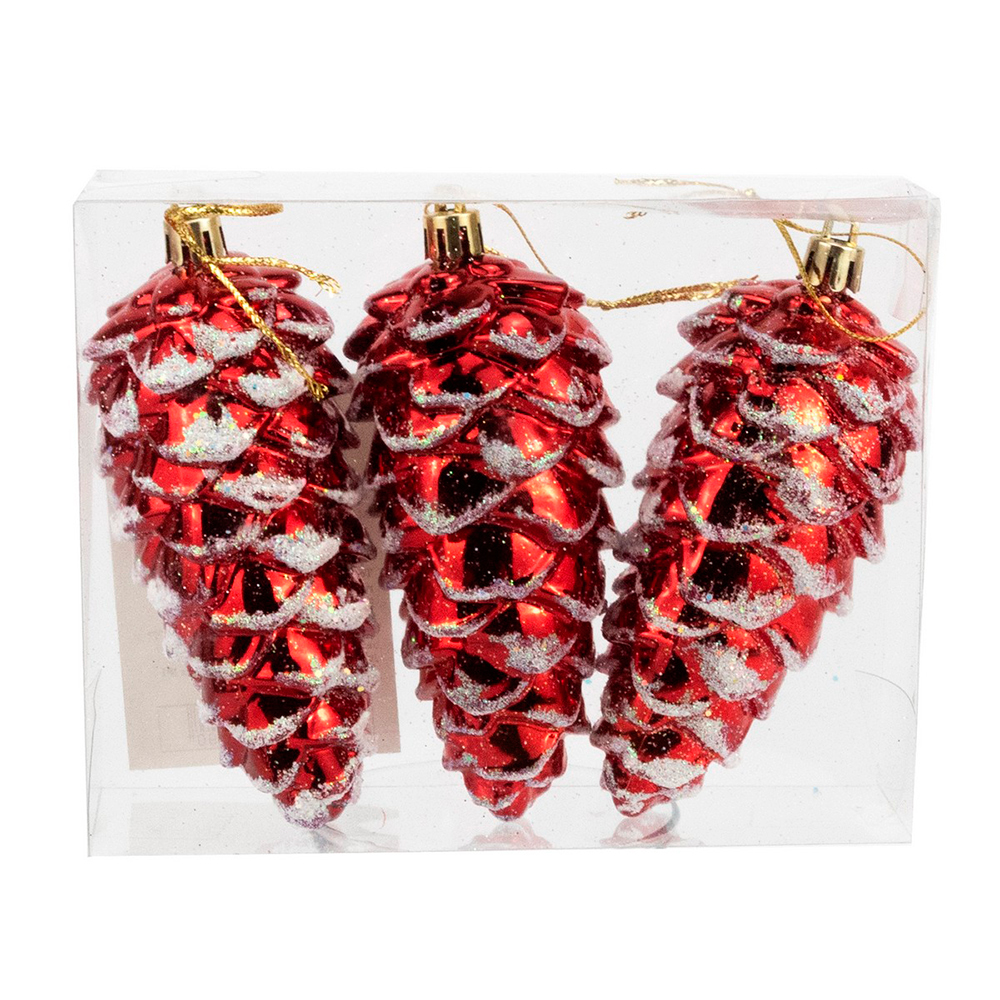 картинка Набор украшений Шишки, пластик, 3 шт, 10,5х4,3 см, красный от магазина Экономстрой