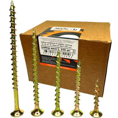 Набор саморезов по дереву Жесть желтые 250 шт (25, 35, 41, 51, 65 мм), УТ-00012928 купить в отделе магазина Экономстрой