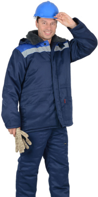 Куртка Бригадир с меховым воротником и СОП, синий, р.(48-50) 96-100/170-176