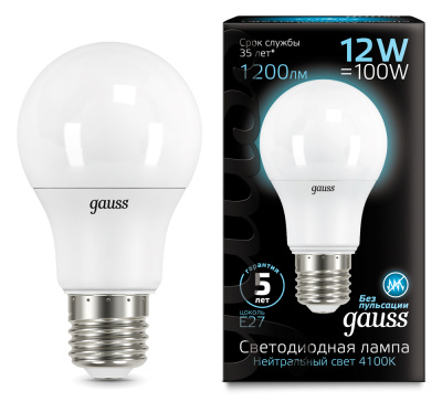 Лампа светодиодная Gauss LED ЛОН А60 матовая E27 12W 1200lm 4100К, 102502212