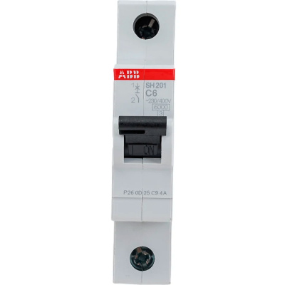 Автоматический выключатель ABB SH201 C6, 1P (6А; 6kA), 2CDS211001R0064