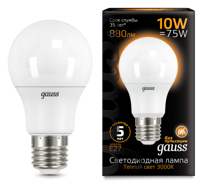 Лампа светодиодная Gauss LED ЛОН А60 матовая E27 10W 880lm 3000К, 102502110 купить в отделе магазина Экономстрой