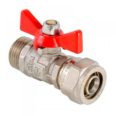 Кран шаровой с обжимным соединением и наружной резьбой, рукоятка бабочка, Valtec VT.341.N.1604, 16х1/2" купить в отделе магазина Экономстрой