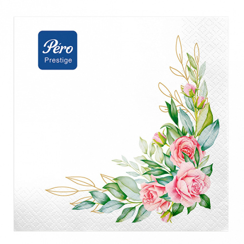 Салфетки бумажные Pero Prestige, Розовые розы, 20 шт, 3 слоя, 33х33 см купить в отделе Туалетная бумага, салфетки магазина Экономстрой