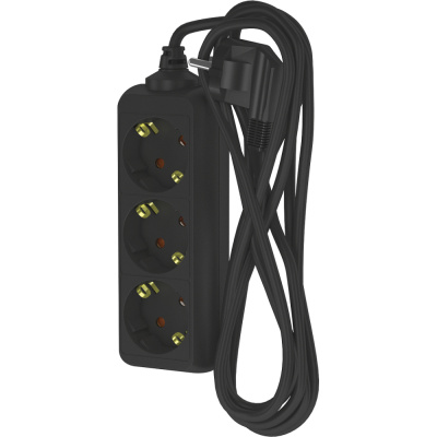 Удлинитель сетевой Фотон, с заземлением, 16А, черный, 3 розетки, 5 м купить в отделе магазина Экономстрой