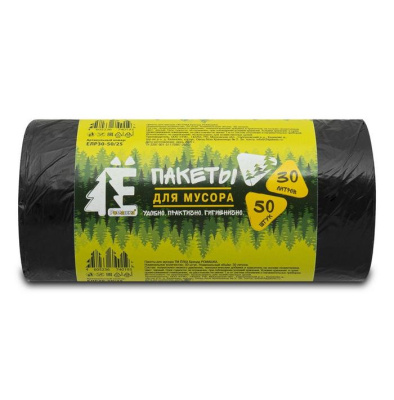Мешки для мусора ПНД 30 л (48х57,5х5,6 мкн) Ромашка (50 шт/рулон) чёрный ЕЛР-305025