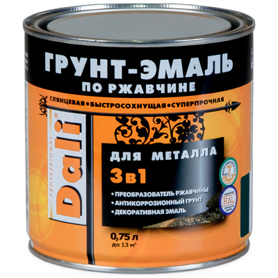 Грунт-эмаль по ржавчине 3 в 1 Dali (гладкая черная; RAL 9005), 0,75 л