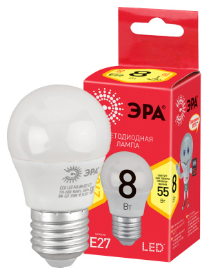 Лампа светодиодная Эра ECO LED шар матовый smd P45-8W-827-E27 640lm 2700К, Б0030024 купить в отделе магазина Экономстрой