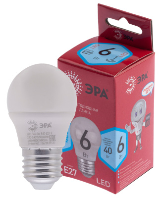 Лампа светодиодная Эра Red Line LED P45-6W-840-E27 R E27 / Е27, шар, 6 Вт, 480lm 4000К, Б0049644 купить в отделе магазина Экономстрой