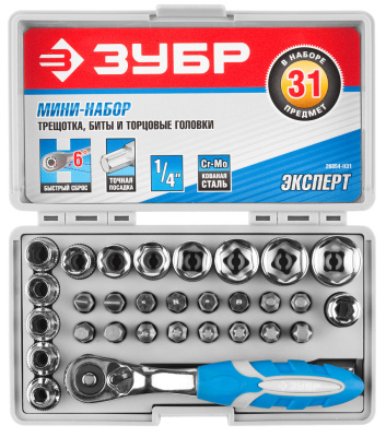 Набор бит и торцевых головок Зубр 26054-H31, Cr-Mo, 26054-H31 (31 предмет) купить в отделе магазина Экономстрой