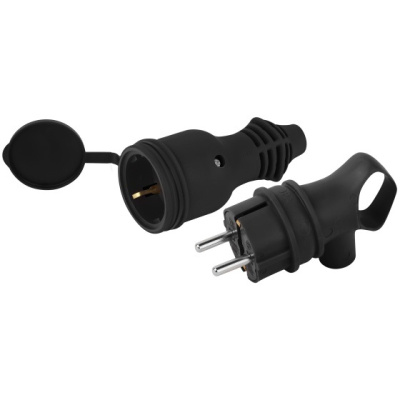 Набор вилка + розетка ЭРА VX12-B-IP44 + RX11-B-IP44, каучуковые, c заземлением, 16 А, IP44, с кольцом, угловая, черная купить в отделе магазина Экономстрой