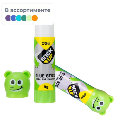 Клей-карандаш Deli, с колпачком, в форме зверька, цвет в ассортименте, 9 г