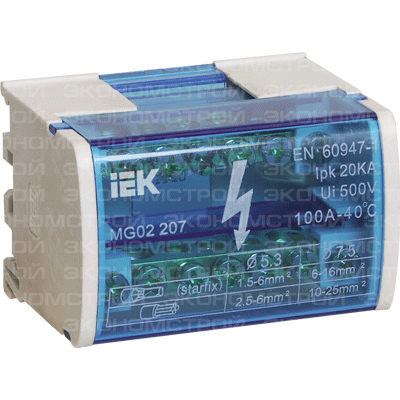 Шина на DIN-рейку в корпусе (кросс-модуль) L+PEN 2х7 (латунь,пластик)  купить в отделе магазина Экономстрой