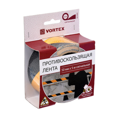 Лента противоскользящая 50 мм х 5 м сигнальная черно-желтая VORTEX 24160