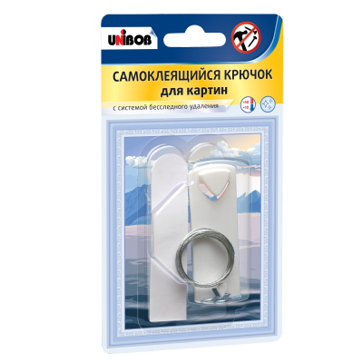 Самоклеящийся крючок для картин белый UNIBOB 49000