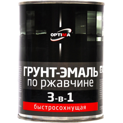 Быстросохнущая грунт-эмаль по ржавчине 3 в 1 Optima, черная, 0,8 кг