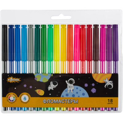 Фломастеры №1School, Space time, смываемые, 18 цветов