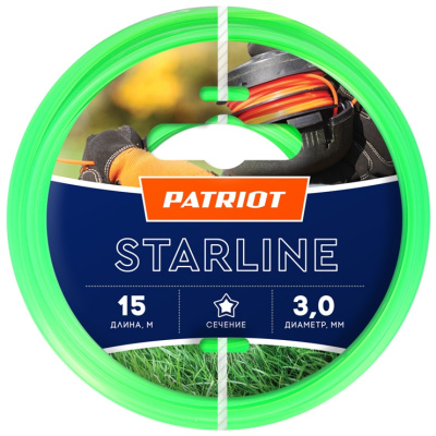 Леска для триммера (3 мм; 15 м; звезда; зеленая) Patriot Starline 805201066
