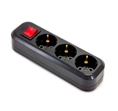 Колодка черная (розетка удлинителя) У3-ЕВК, 3-местная с выключателем, 250В 16А купить в отделе магазина Экономстрой