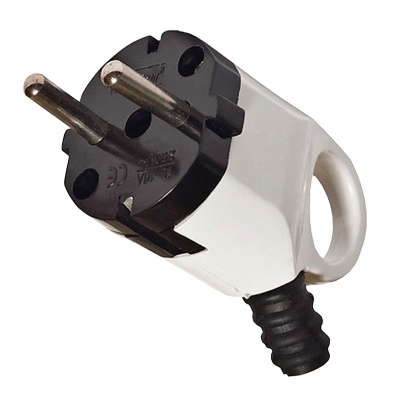 Вилка UNIVersal белая угловая с заземлением с петлей A112 16А купить в отделе магазина Экономстрой