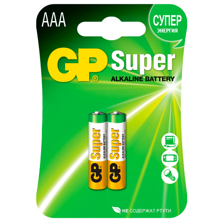 Батарейка алкалиновая GP Super Alkaline LR03-2BL / ААА, 1,5V (2 шт) купить в отделе Батарейки магазина Экономстрой