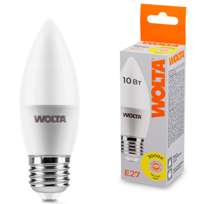 Лампа светодиодная Wolta LED С37 25YC10E27 / E27, свеча, 10 Вт, 825lm 3000K купить в отделе магазина Экономстрой