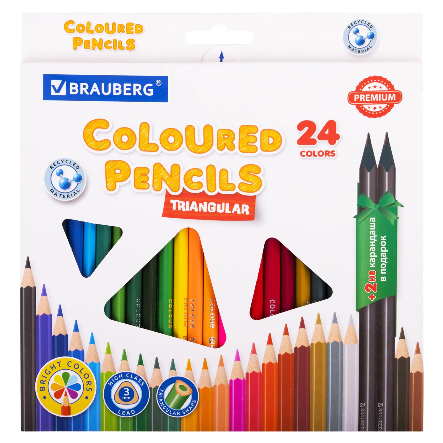 Карандаши цветные Brauberg Premium, 24 цвета + 2 чернографитных карандаша, трехгранные, грифель 3 мм, 181937 купить в отделе Карандаши, фломастеры, краски магазина Экономстрой