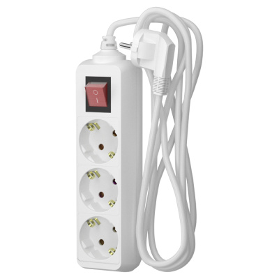 Удлинитель сетевой Фотон, с выключателем, с заземлением, 16А, белый, 3 розетки, 3 м купить в отделе магазина Экономстрой