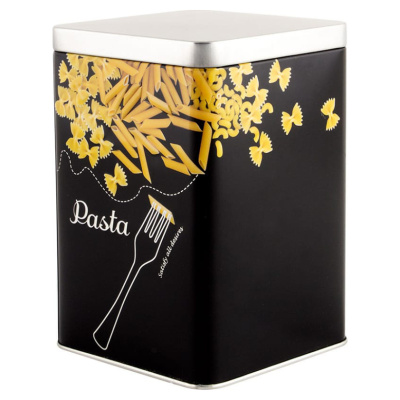 Банка с крышкой Mallony, металлическая, квадратная, дизайн Макароны, 1000 мл купить в отделе магазина Экономстрой